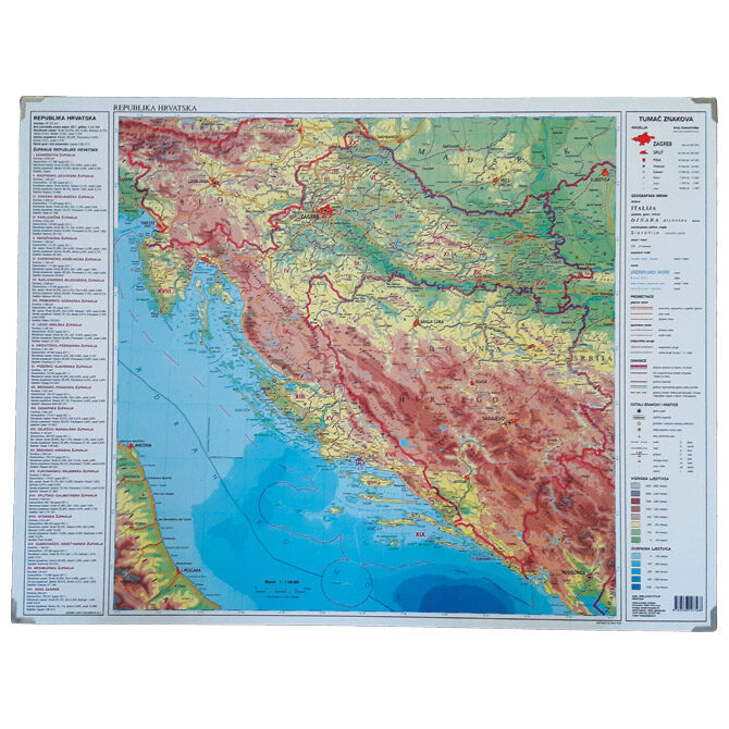 Mapa stolna Hrvatske obostrana 64x49 cm plastificirana Trsat