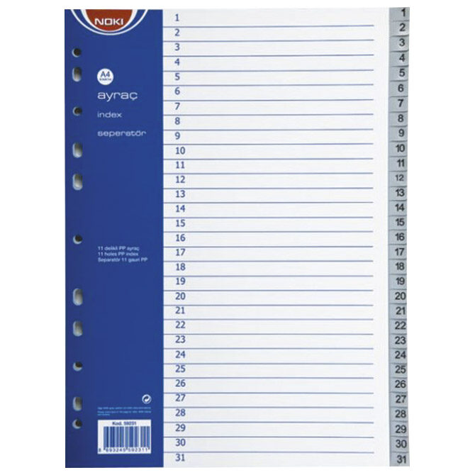 Pregrada plastična A4 brojevi 1-31 Noki 59231 siva!!