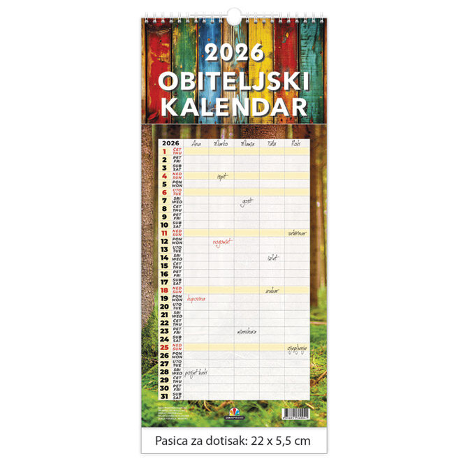 Kalendar "Obiteljski kalendar" 13 listova, spirala