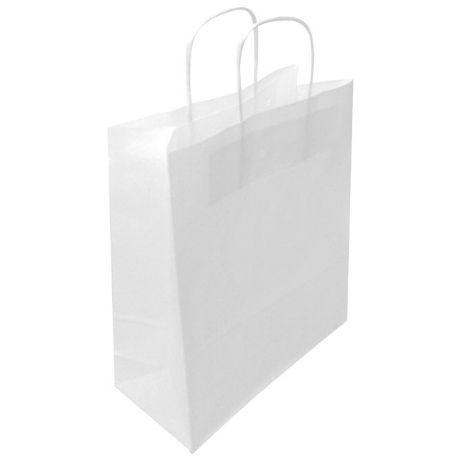 Vrećice ukrasne natron 22x31x10 cm pletene ručke pk50 Duga bijele