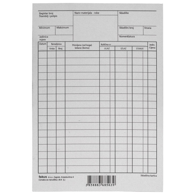 Obrazac A-4 skladišna kartica A5 pk100 Fokus bijela