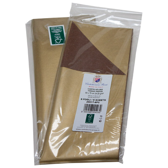 Papir ukrasni Tissue 50x75 cm pk6 Cartotecnica Rossi Z8017 metalik zlatno-smeđi blister