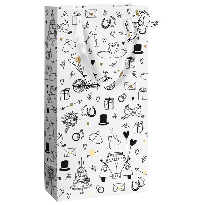 Vrećice ukrasne-2 boce 18x36x10,5 cm Weding Stewo 6472 70 bijelo crna blister!!