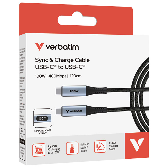 Kabel magnetski s zaslonom USB-C na USB-C 100W 120 cm Verbatim 31848 crni