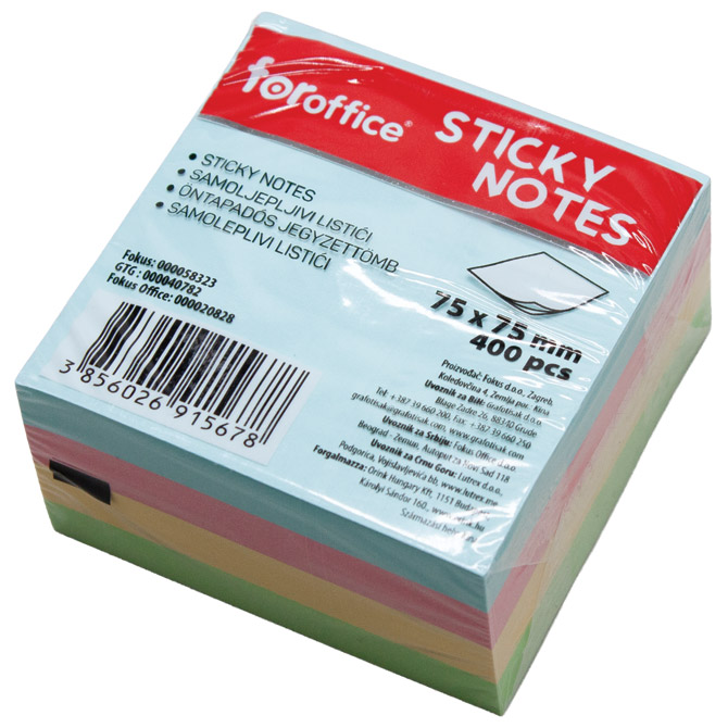 Blok samoljepljiv kocka 75x75 mm 400L FORoffice 4 boje