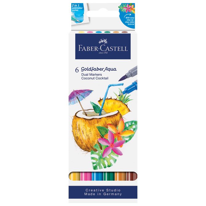 Marker obostrani akvarel  6 boja Coconut Goldfaber Faber Castell 164509 sortirano blister
