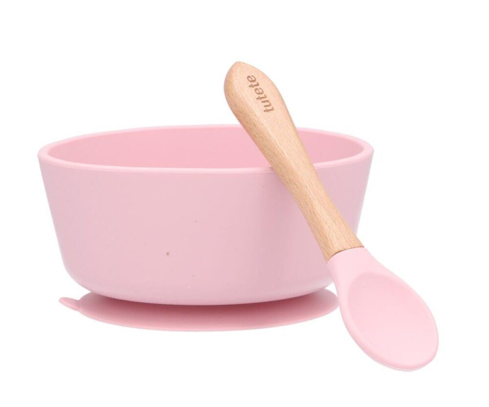 Bowl with Suction Base + Spoon Pink