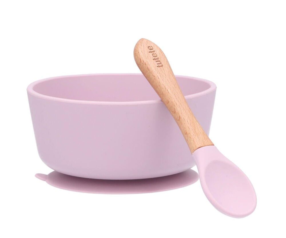 Bowl with Suction Base + Spoon Lilac