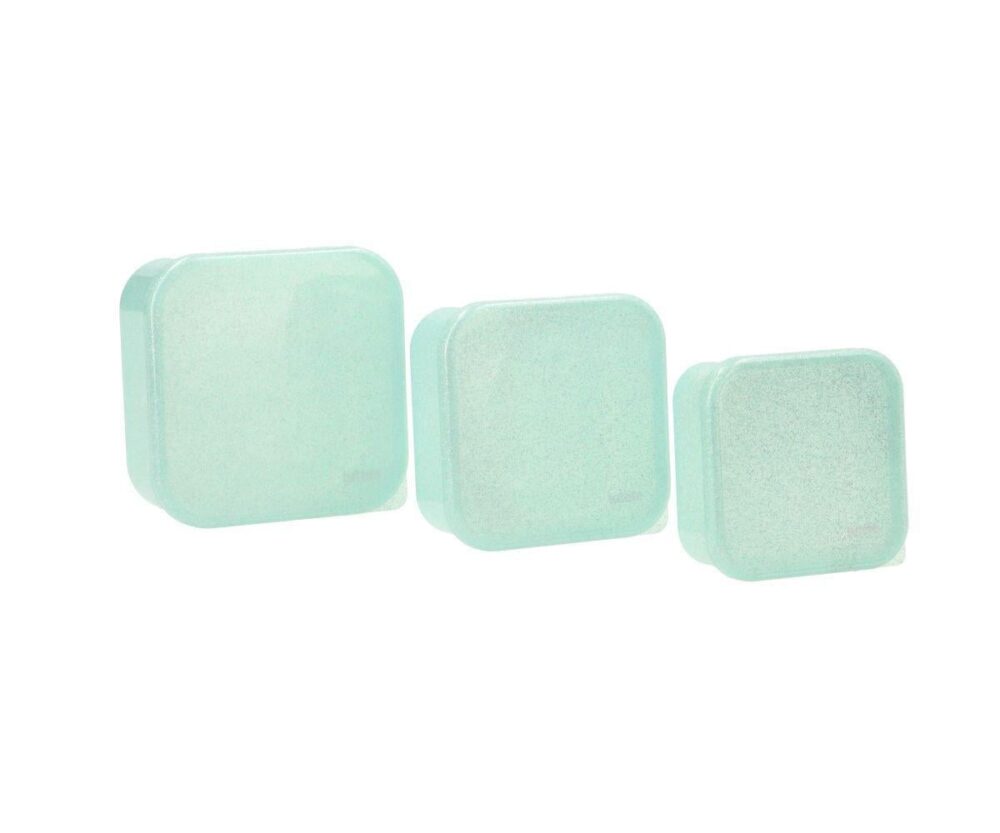 3 Lunch Boxes Aqua Glitter Turquoise