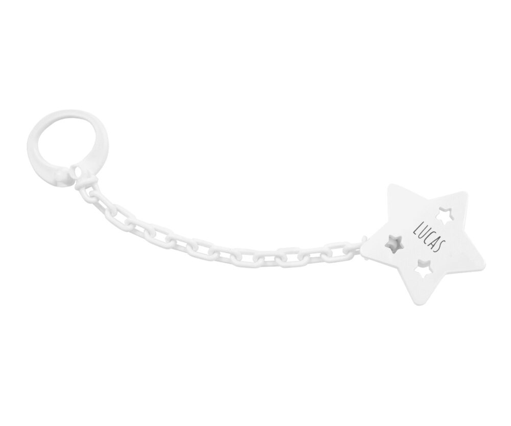 Personalised Star Soother Clip White
