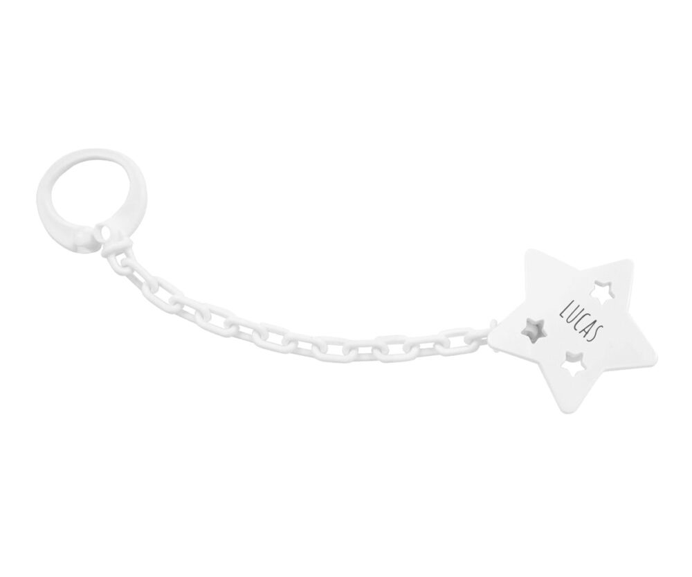Personalised Star Soother Clip White