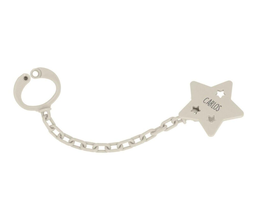 Personalised Star Soother Clip Grey