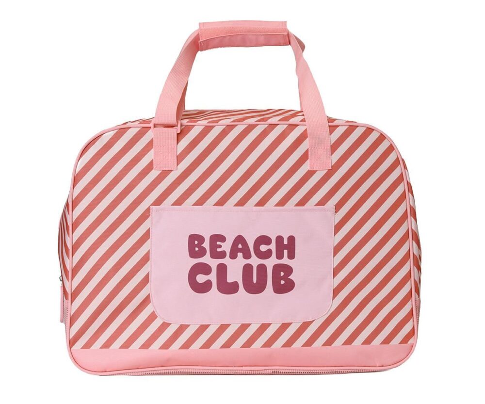 Personalized Beach Bag with Mesh Bottom Stripes Bloom & Blush